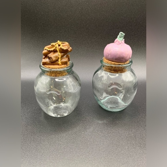 Glass Spice Jars Cork Lids Ceramic Food Knobs Barrel Jars Apothecary Set of 4 - Picture 2 of 10
